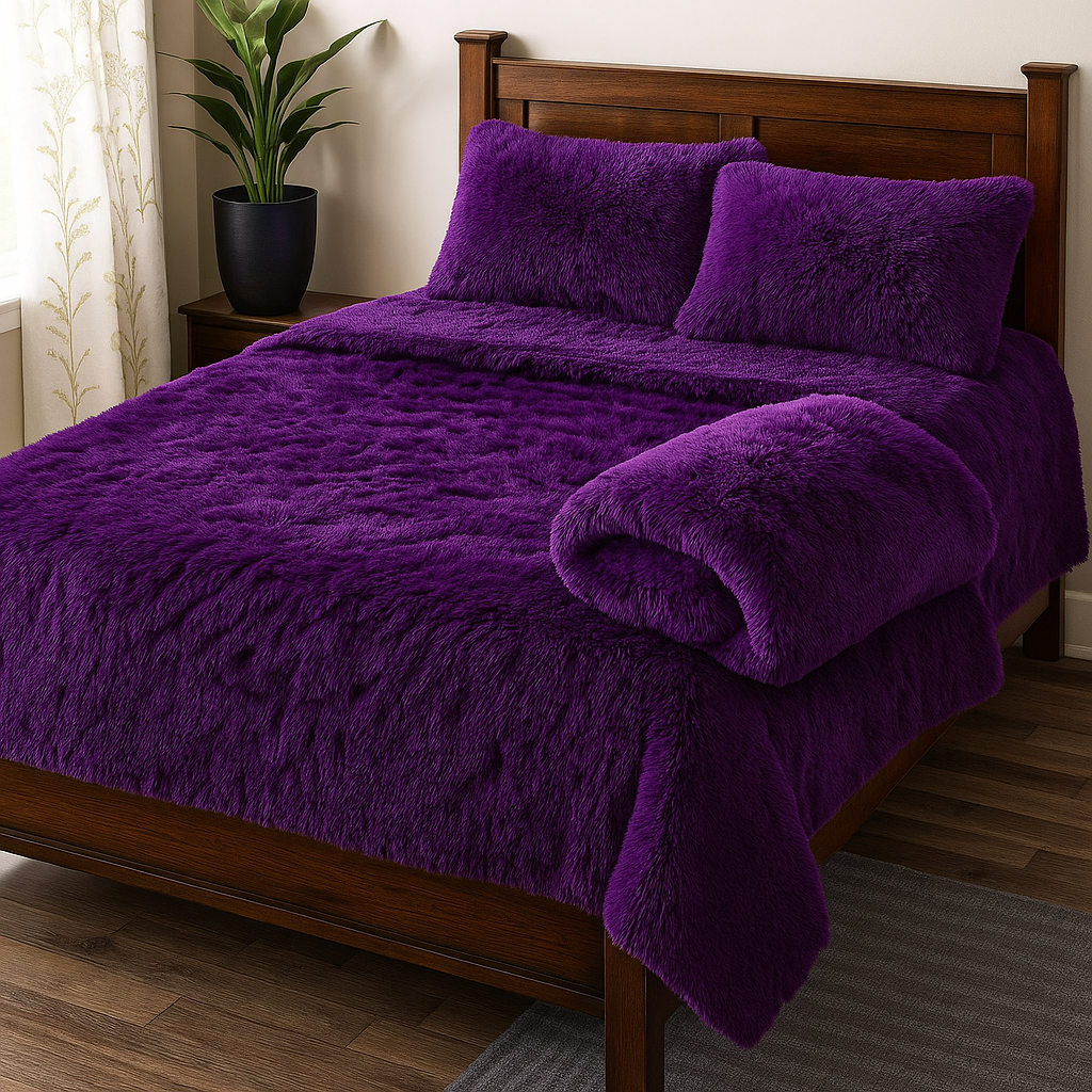 Shaggy 4PCs razai double bed king size luxury set