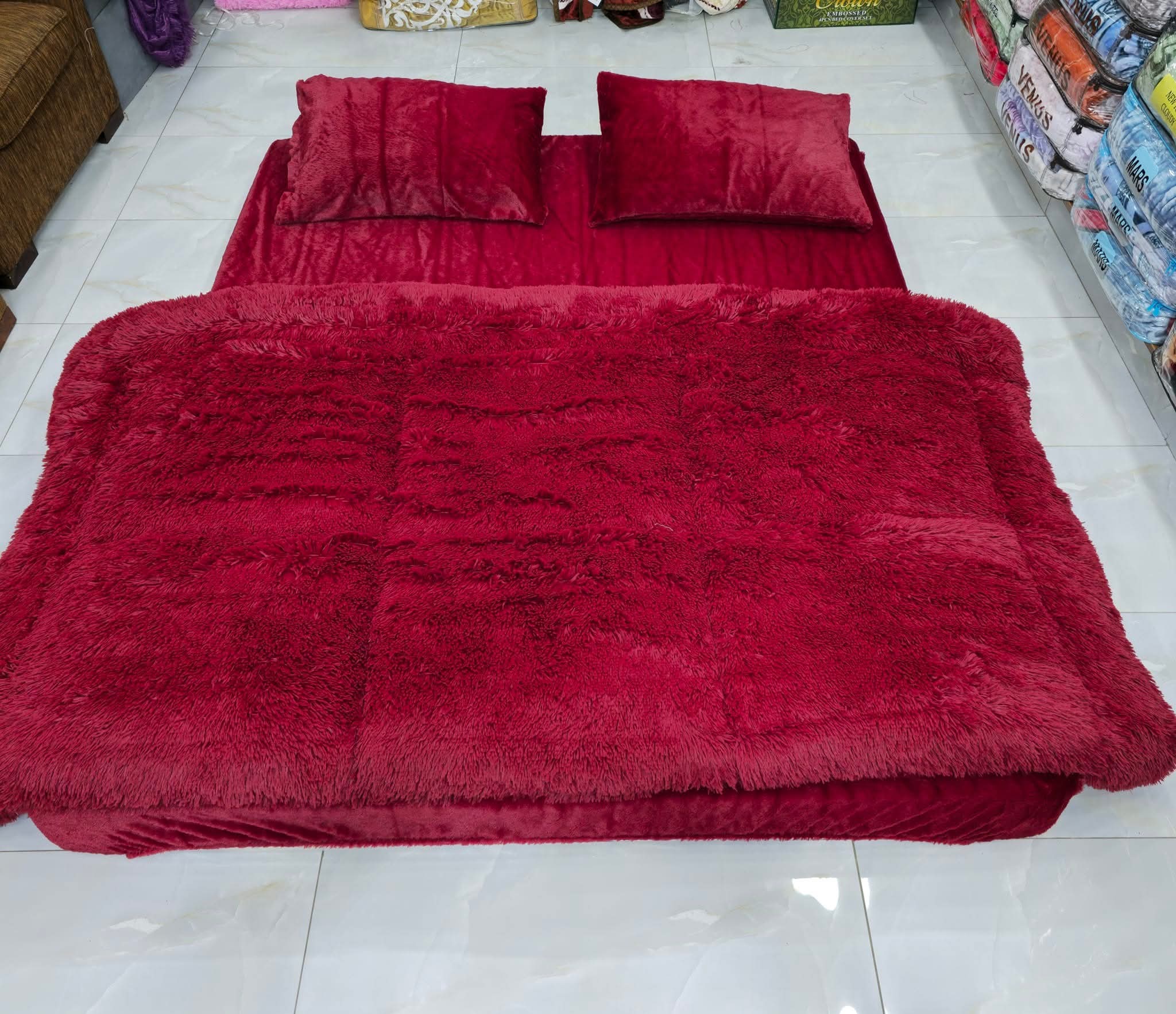 Shaggy 4PCs razai double bed king size luxury set