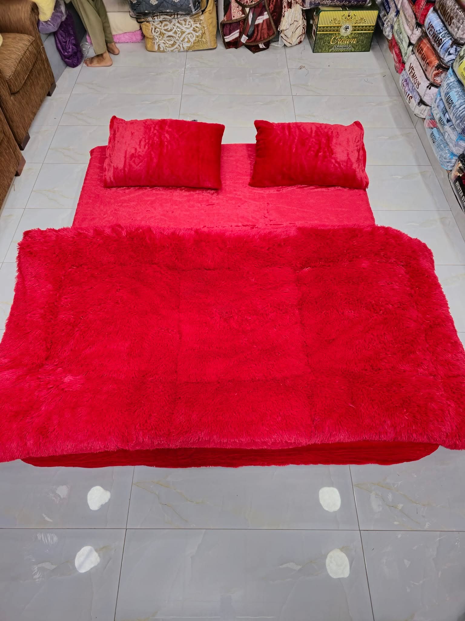 Shaggy 4PCs razai double bed king size luxury set